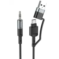 Кабель перехідник HOCO UPA23  AUX 3.5 батько >TYPE-C батько+USB 1m Metal Gray