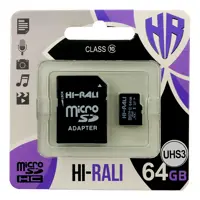 Картка пам'яті microSDHC HI-RALI 64GB Сlass 10 (с адаптером)), мініатюра зображення № 1