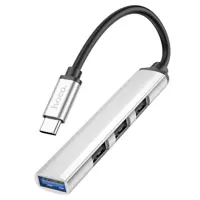 Хаб Type-C Hoco HB26 Type-C - 4USB (1USB3.0+3USB2.0) Silver металевий корпус), мініатюра зображення № 1