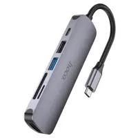 Хаб Type-C Hoco HB28 Type-C multi-function converter (HDTV+USB3.0+USB2.0+SD+TF+PD) Metal Grey), мініатюра зображення № 1