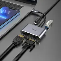 Хаб Type-C Hoco HB30 багатофункціональний перетворювач (HDTV, VGA, USB3.0, PD) Металевий сірий), мініатюра зображення № 4