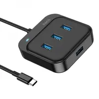 Хаб Type-C Hoco HB31 4в1конвертер (Type-C to USB3.0+USB2.0*3) 0,2m. Чорний), мініатюра зображення № 1