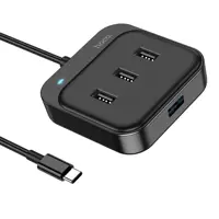 Хаб Type-C Hoco HB31 конвертер (Type-C to USB3.0+USB2.0*3) 0,2m чорний), мініатюра зображення № 3