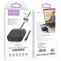 Хаб Type-C Hoco HB31 конвертер (Type-C to USB3.0+USB2.0*3) 0,2m чорний), мініатюра зображення № 6