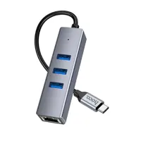 Хаб Type-C Hoco HB34 Гігабітний мережевий адаптер (Type-C to USB3.0*3+RJ45) 0,15m. Темно сірий