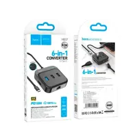 Хаб Type-C Hoco HB37 багатопортовий адаптер (HDTV, RJ45, USB3.0, USB2.0*2, PD100W)  Чорний), мініатюра зображення № 3