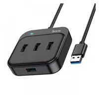 Хаб USB Hoco HB31 4в1 конвертер (USB2.0*3) 0,2m. Чорний), мініатюра зображення № 1