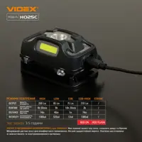 Ліхтарик налобний VIDEX VLF-H025C CREE XTE 5W+COB, li-pol 1800mAh, 3 режими, 310Lm, type-c), мініатюра зображення № 12