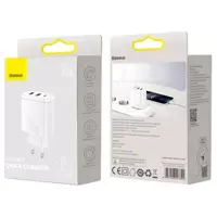 Мережеве Зарядне BASEUS Cube Fast Charger PD 2USB+С 30W White P10111402213-00), мініатюра зображення № 1