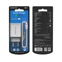 Мережеве Зарядне BOROFONE BA21A 1USB 3A QC3.0 white з кабелем Micro USB у комплекті), мініатюра зображення № 1