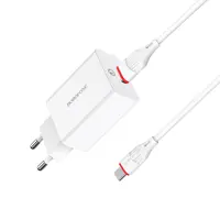 Мережеве Зарядне BOROFONE BA21A 1USB 3A QC3.0 white з кабелем Micro USB у комплекті), мініатюра зображення № 1