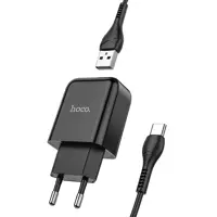 Мережеве зарядне HOCO N2 1USB 2,4A Black кабель Type-C), мініатюра зображення № 1