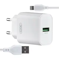 Мережеве зарядне XO L103 USB 3A QC3.0 18W кабель lightning white), мініатюра зображення № 1