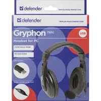 Навушники DEFENDER Gryphon HN-750U USB, чорний, 1.8м кабель), мініатюра зображення № 1