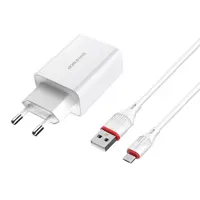 Мережеве Зарядне BOROFONE BA21A 1USB 3A QC3.0 white з кабелем Micro USB у комплекті), мініатюра зображення № 1