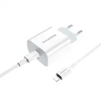 Мережеве Зарядне BOROFONE BA38A 1USB 3A QC3.0 PD20W white, з кабелем Lightning iPhone), мініатюра зображення № 1