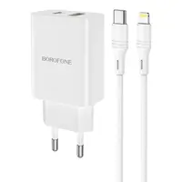 Зарядне BOROFONE BA56A Lavida PD20W/QC3.0 /2USBType-C+iPhone white