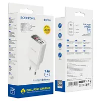 Зарядне BOROFONE BA58A 2USB 2.4A LED display білий), мініатюра зображення № 1