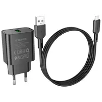 Мережеве зарядне BOROFONE BA72A 1USB 3A QC3.0 18W кабель micro usb чорний), мініатюра зображення № 1