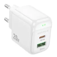 Зарядне BOROFONE BAS44A 1USB +1Type-C 3А PD20W QC3.0 білий), мініатюра зображення № 1