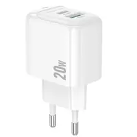 Зарядне BOROFONE BAS44A 1USB +1Type-C 3А PD20W QC3.0 білий), мініатюра зображення № 1