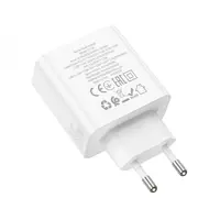 Мережеве зарядне HOCO C137A 2Type-C 3A QC3.0 PD45W white), мініатюра зображення № 1