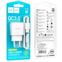 Зарядне HOCO C140A 1USB 18W QC3.0 кабель Micro білий), мініатюра зображення № 1