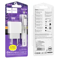 Мережеве зарядне HOCO CS12A 1USB 3A QC3.0 18W White кабель Micro), мініатюра зображення № 1