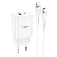 Зарядне HOCO N28 1Type-C, 1USB 3A PD20W QC + кабель Type-C - lightning білий), мініатюра зображення № 1