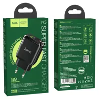 Зарядне HOCO N5 1USB 1Type-C 3А PD 20W QC3.0 чорне), мініатюра зображення № 1