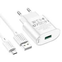 Зарядне Hoco C109A 1USB 3А 18W QC3.0 кабель Micro White), мініатюра зображення № 1