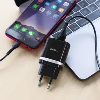 Мережеве Зарядне Hoco C12Q Smart 1USB 3A QC3.0 18W Black, з кабелем Micro USB), мініатюра зображення № 1