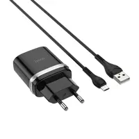 Мережеве Зарядне Hoco C12Q Smart 1USB 3A QC3.0 18W Black, з кабелем Micro USB), мініатюра зображення № 1