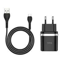 Мережеве Зарядне Hoco C12Q Smart 1USB 3A QC3.0 18W Black, з кабелем Micro USB