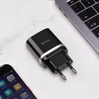 Мережеве Зарядне Hoco C12Q Smart 1USB 3A QC3.0 18W Black з кабелем Type-C), мініатюра зображення № 1