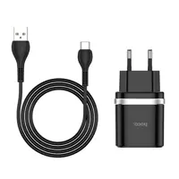 Мережеве Зарядне Hoco C12Q Smart 1USB 3A QC3.0 18W Black з кабелем Type-C), мініатюра зображення № 1