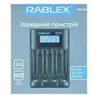 Зарядне RABLEX RB-408 для 4 елементів 10440-26650, Ni-Mh, Li-Ion, Ni-Cd від Type C), мініатюра зображення № 1