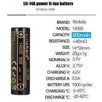 Акумулятор LiitoKala Li-Ion 14500 Lii-14A 800mAh 3,7V), мініатюра зображення № 3