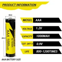 Акумулятор LiitoKala Ni-Mh HR03 AAA 1.2V 1000mAh, Ni-10), мініатюра зображення № 7
