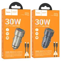Автомобільне зарядне HOCO Z57A Glorious PD30W+QC3.0 car charger Metal Gray), мініатюра зображення № 8