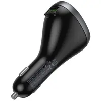 Автомобільне зарядне Hoco Z61А PD30W 2xType-C, USB, слот прикурювача, дісплей, чорне), мініатюра зображення № 4