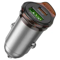 Автомобільне зарядне Hoco NZ16A  Rigorous 43W dual port PD25W+QC3.0 car charger Metal Grey), мініатюра зображення № 2