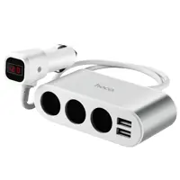 Автомобільне зарядне HOCO Z13 3 гнізда прикурювача, 2USB, 2,1A, LCD), мініатюра зображення № 2