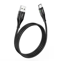 Кабель HOCO U93 USB to Type-C Shadow 3A 1,2m LED індикатор Black), мініатюра зображення № 6