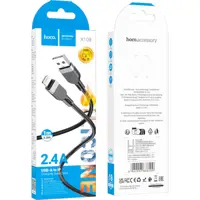 Кабель HOCO USB - Lightning X109, silicone 2,4A, 1м чорний), мініатюра зображення № 7