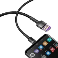 Кабель Power Delivery Baseus USB-Type-C Cafule PD40W, 5A, 1m CATKLF-PG1 Gray Black), мініатюра зображення № 5