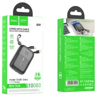 power bank Hoco Q20 10000mAh PD20W QC3.0 вбудовані кабелі Type-C Lightning чорний), мініатюра зображення № 1