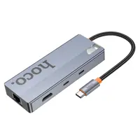 USB перехідник Hoco HB52 Wow 8-in-1 multi-function converter type-c to (HDTV+RJ45+SD/TF+PD+Type-C3.0+USB3.0*2) Grey), мініатюра зображення № 4