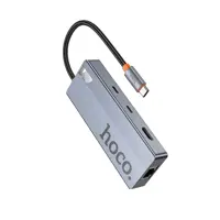 USB перехідник Hoco HB52 Wow 8-in-1 multi-function converter type-c to (HDTV+RJ45+SD/TF+PD+Type-C3.0+USB3.0*2) Grey), мініатюра зображення № 5