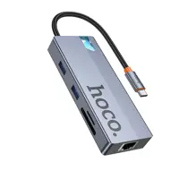USB перехідник Hoco HB52 Wow 8-in-1 multi-function converter type-c to (HDTV+RJ45+SD/TF+PD+Type-C3.0+USB3.0*2) Grey), мініатюра зображення № 7